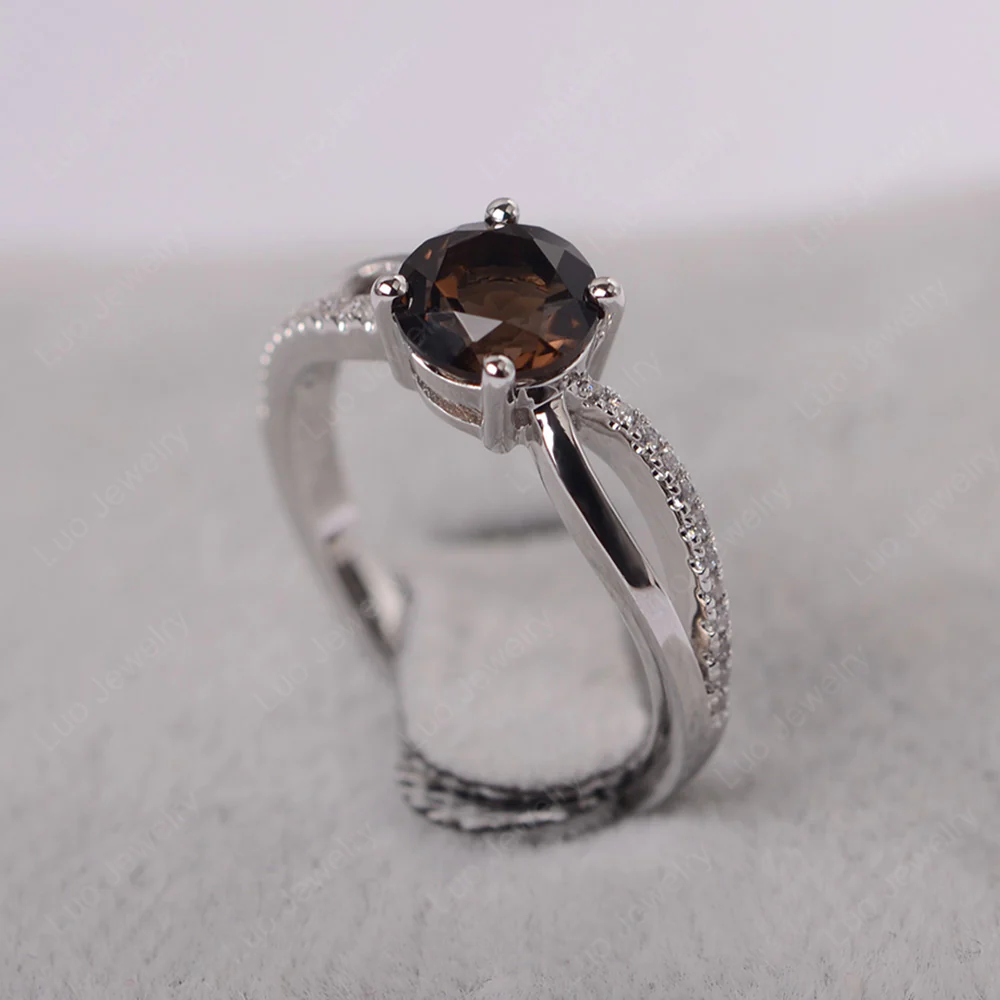 Smoky Quartz Ring Split Shank Engagement Ring - Image 2