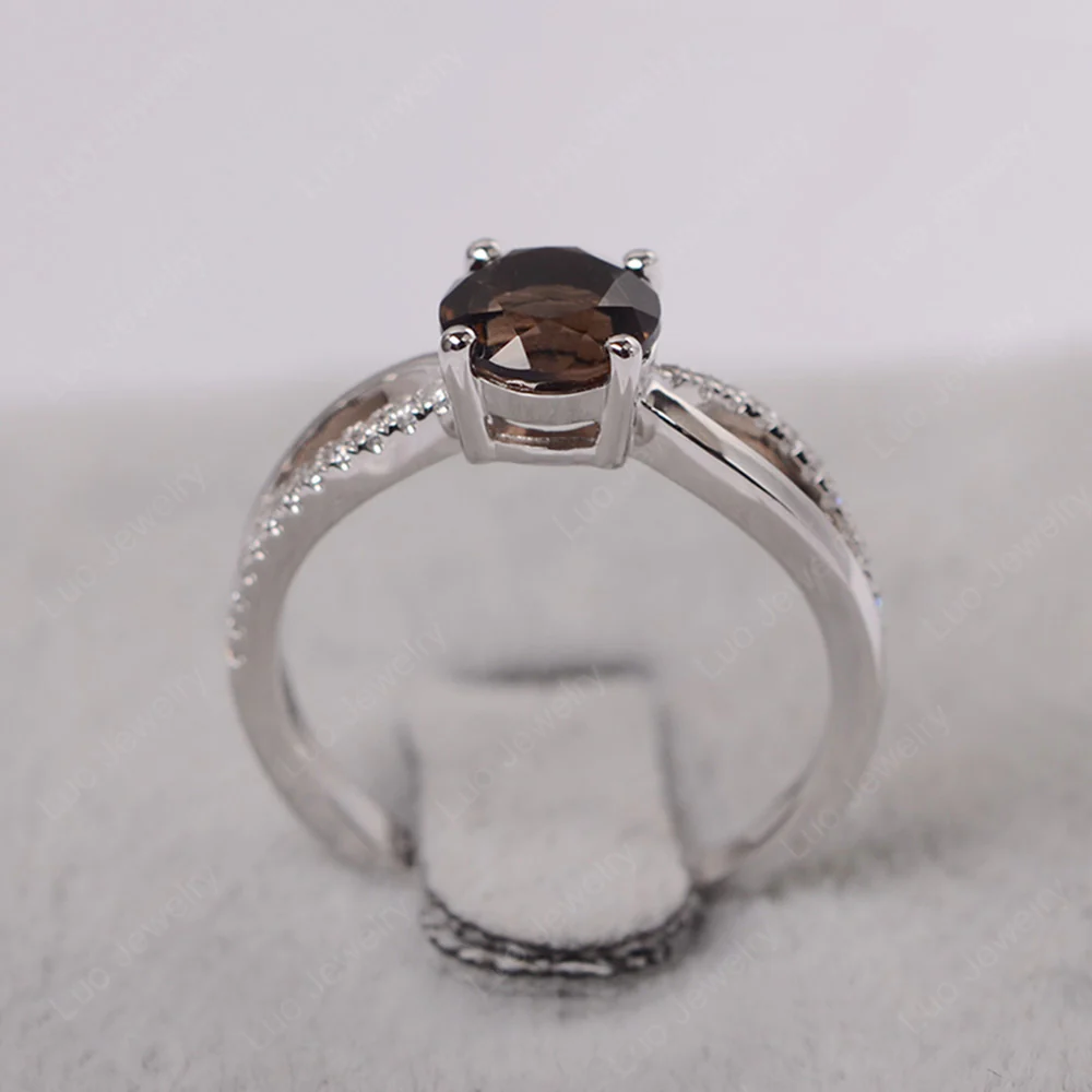 Smoky Quartz Ring Split Shank Engagement Ring - Image 3