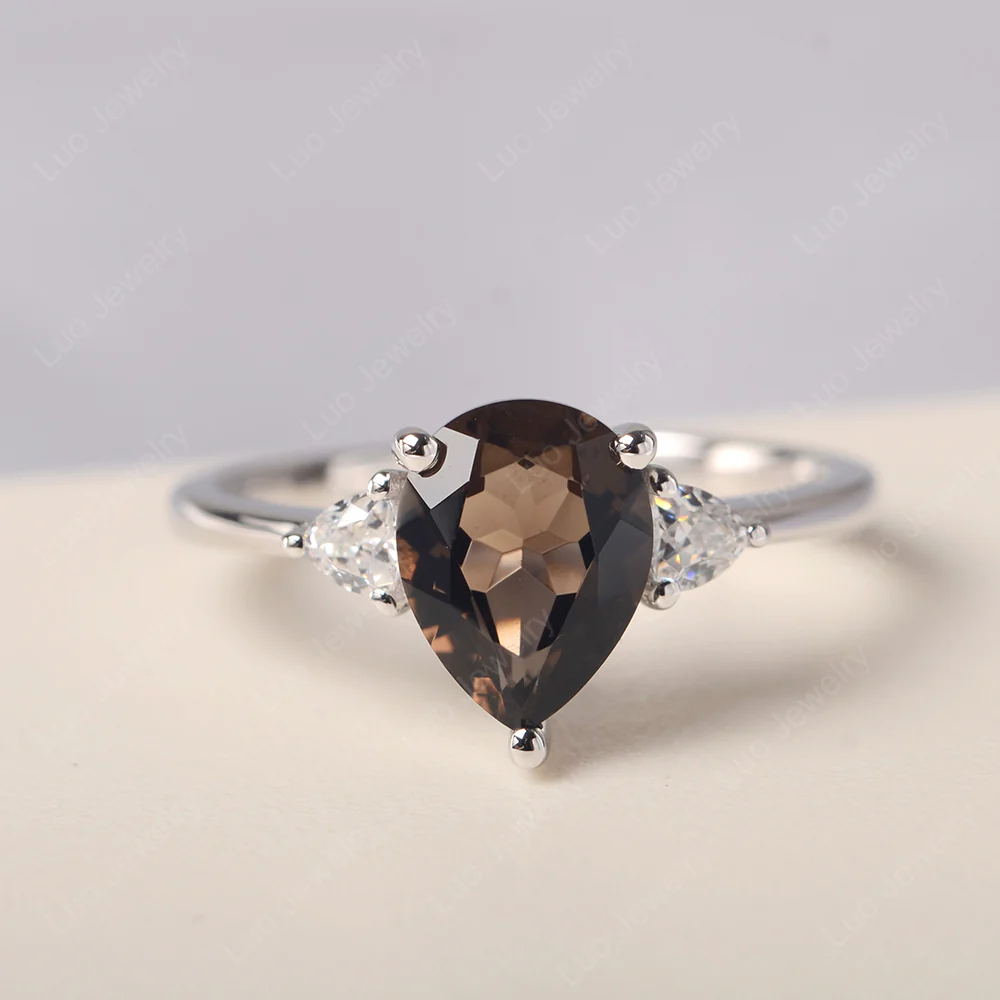 Teardrop Smoky Quartz Trilogy Ring