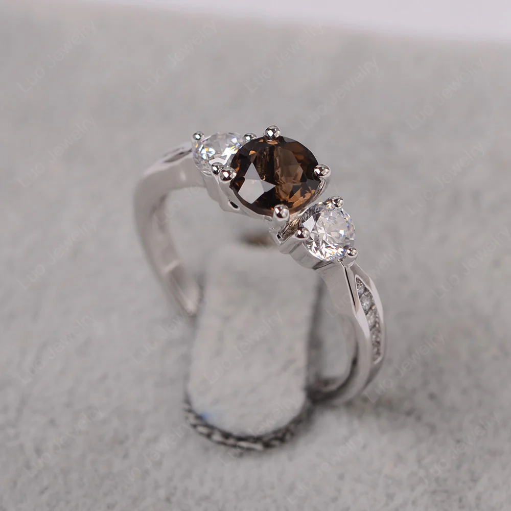 Smoky Quartz Three Stone Engagement Ring - Image 2