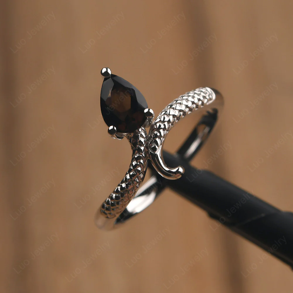Pear Shaped Smoky Quartz Snake Ring - Image 3
