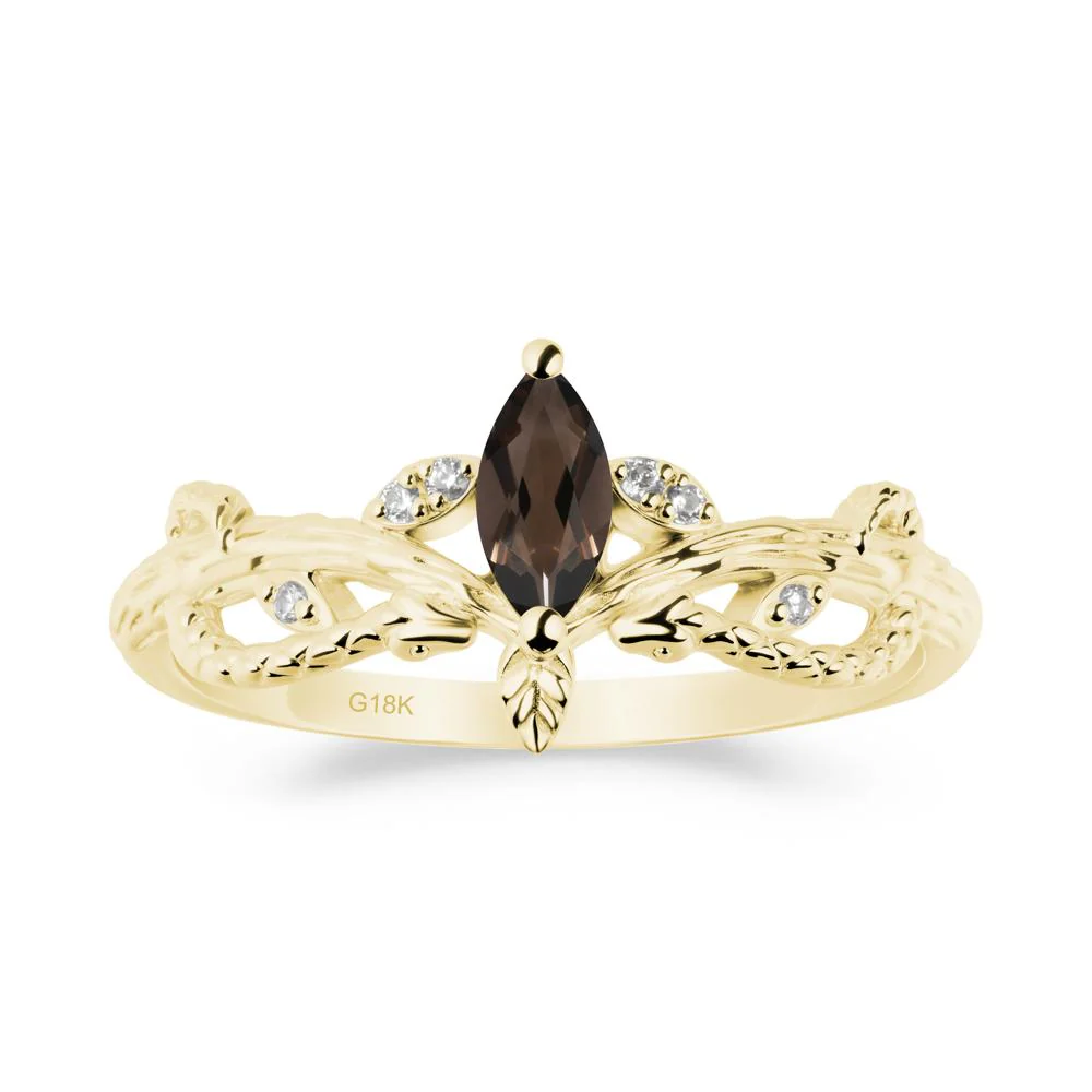 Smoky Quartz Snake Ring with Tree Texture and Leaf - Image 6