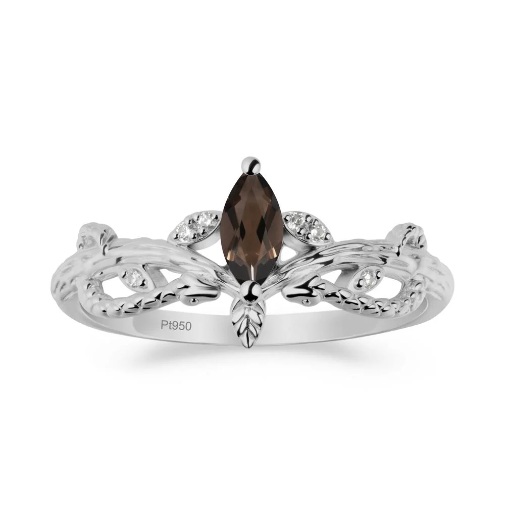 Smoky Quartz Snake Ring with Tree Texture and Leaf - Image 8