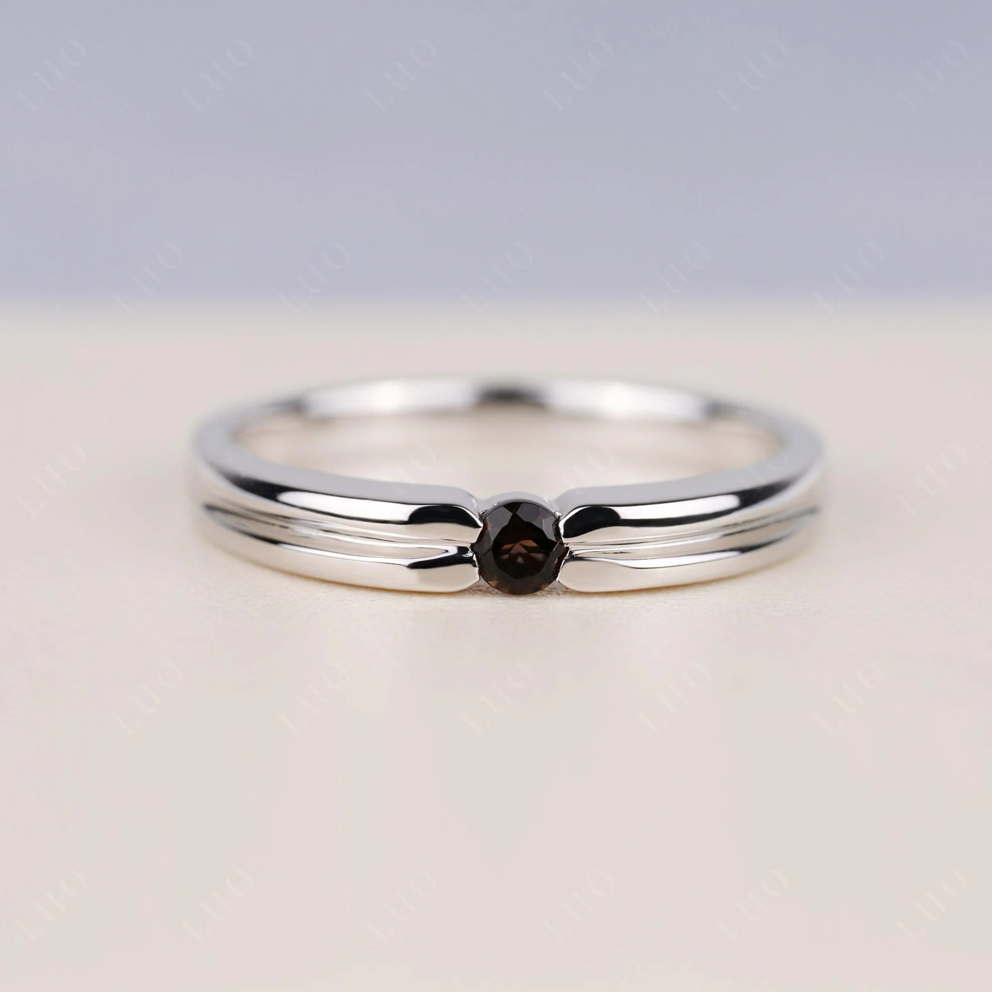 Smoky Quartz Solitaire Band Ring