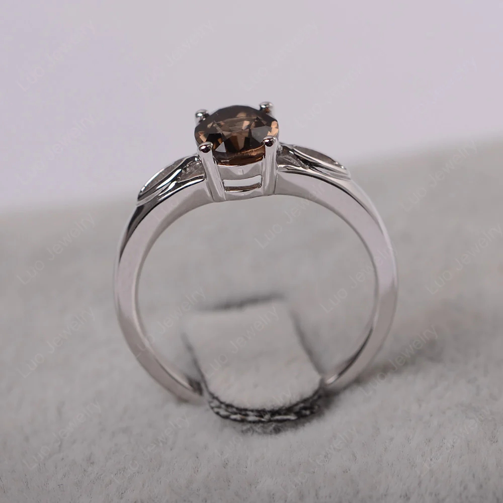 Oval Smoky Quartz Solitaire Split Shank Ring - Image 3