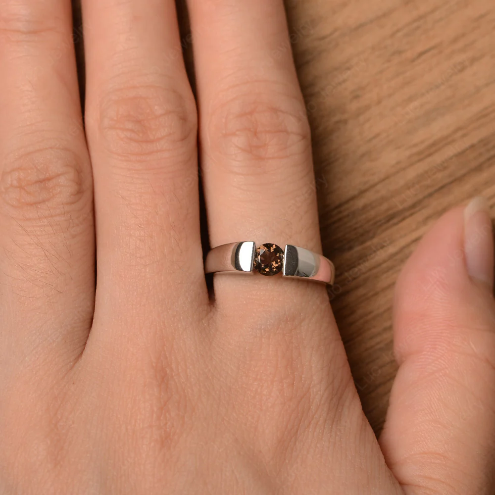 Smoky Quartz Solitaire Wide Band Ring - Image 4