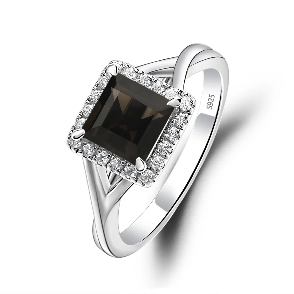 Smoky Quartz Split Shank Halo Engagement Ring