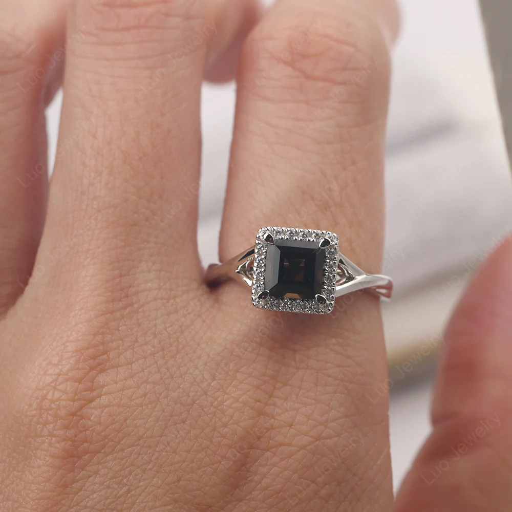 Smoky Quartz Split Shank Halo Engagement Ring - Image 6