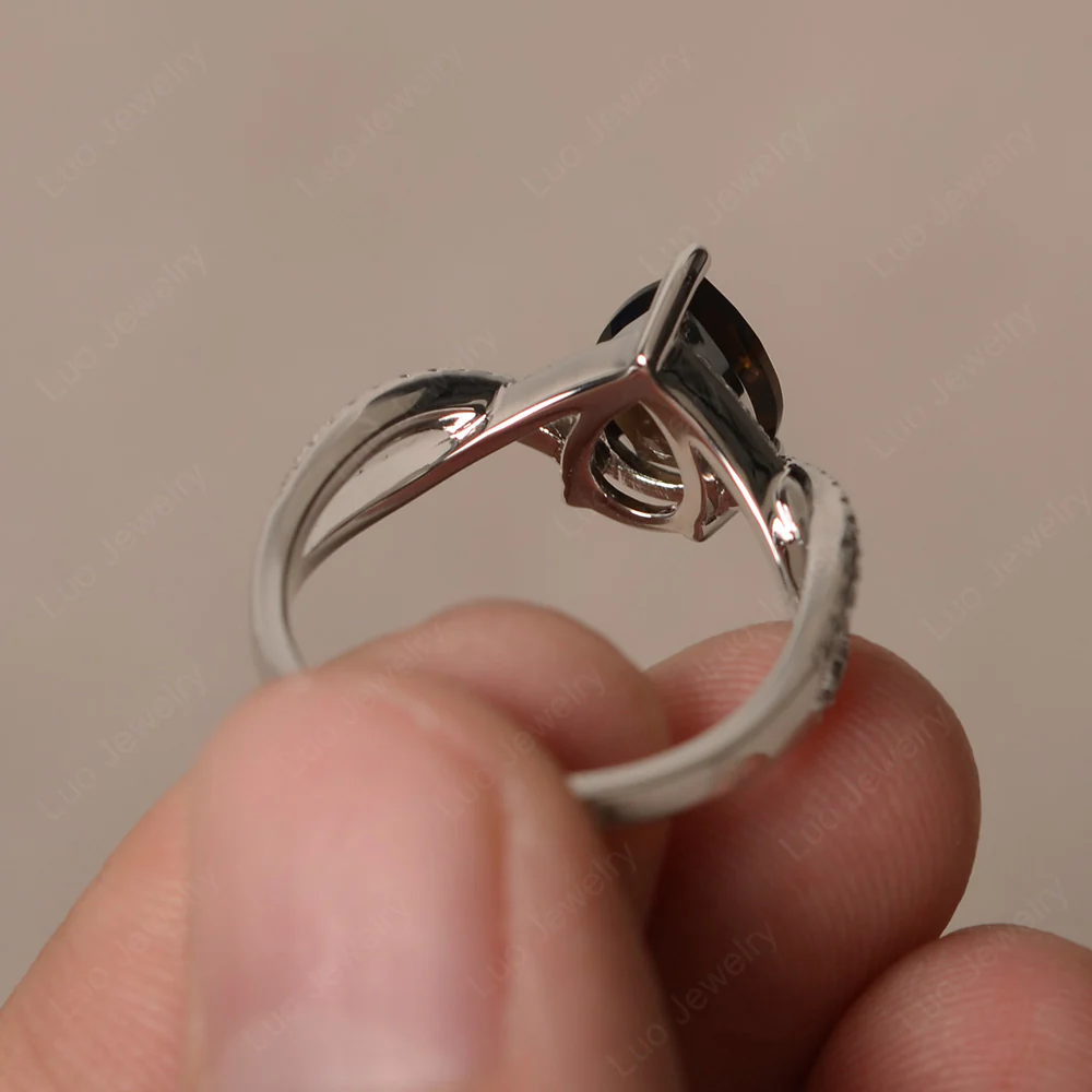 Smoky Quartz Split Shank Pear Engagement Ring - Image 2