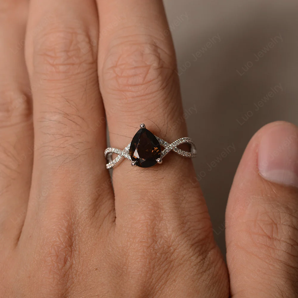 Smoky Quartz Split Shank Pear Engagement Ring - Image 3