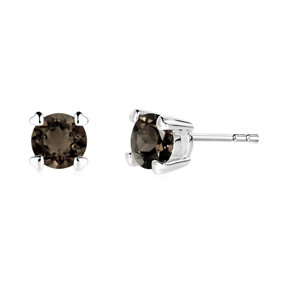Smoky Quartz Stud Earrings with Heart Prongs