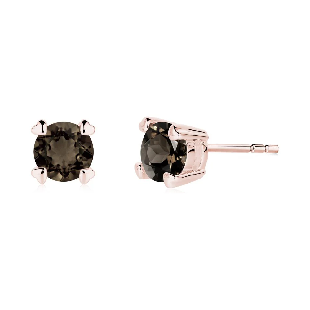 Smoky Quartz Stud Earrings with Heart Prongs - Image 2
