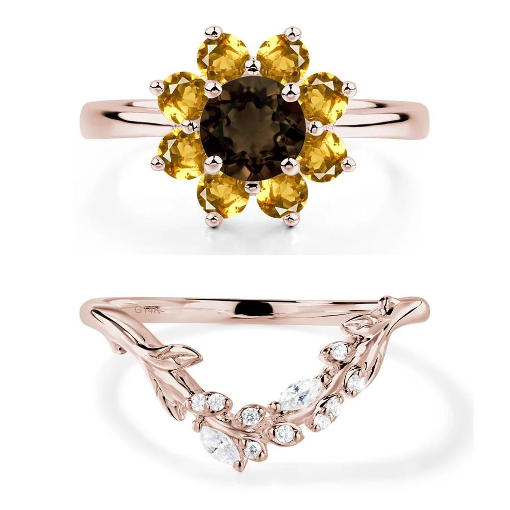 Smoky Quartz Sunflower Engagement Ring - Image 11