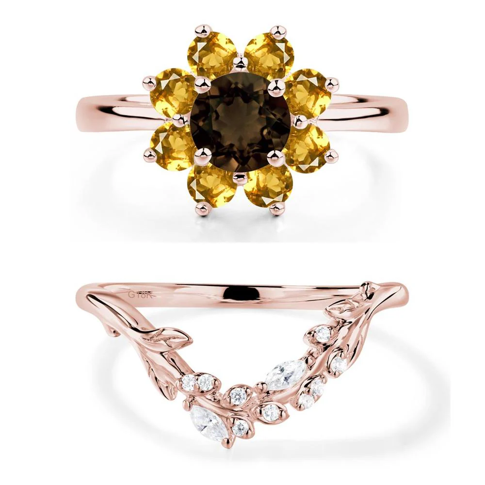 Smoky Quartz Sunflower Engagement Ring - Image 17