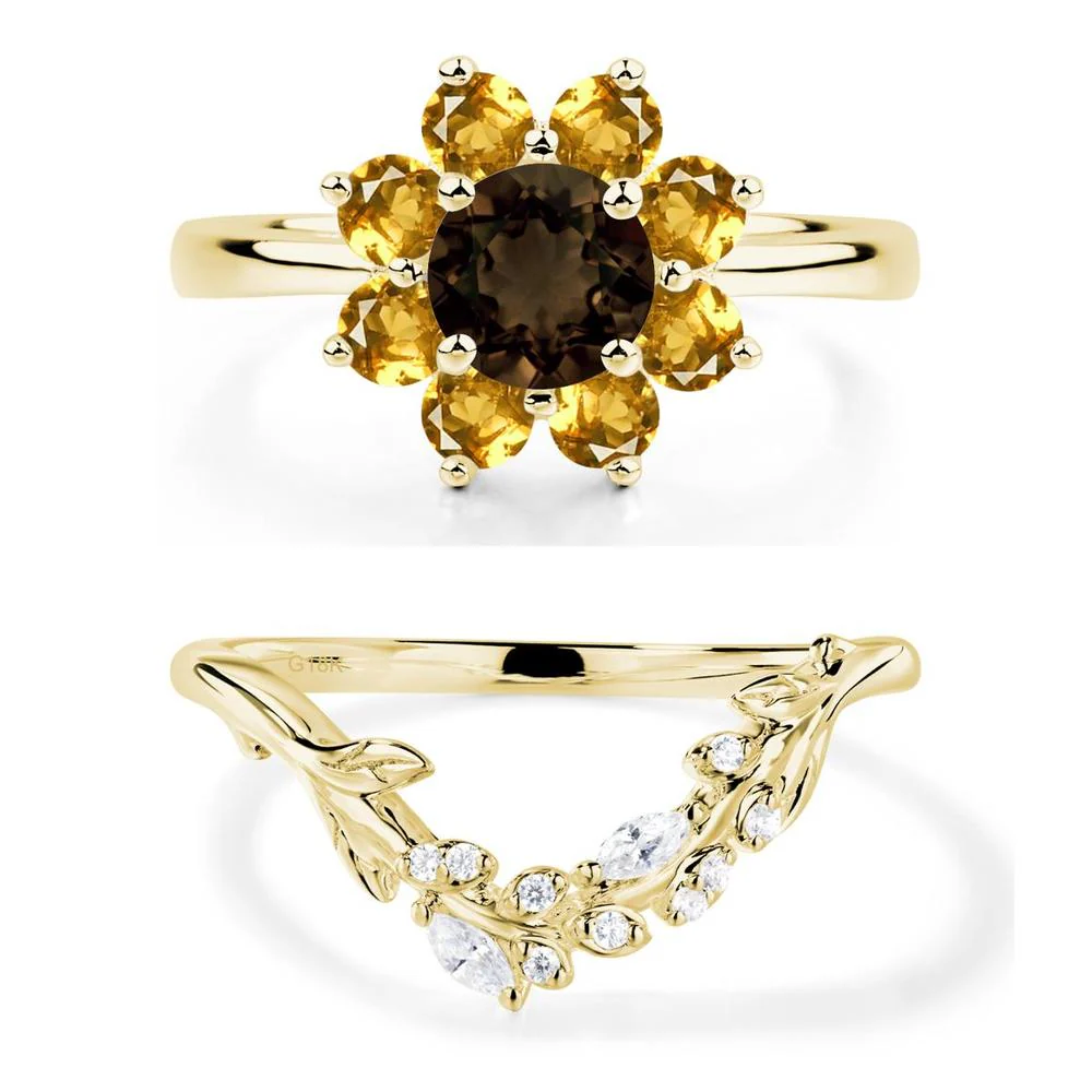 Smoky Quartz Sunflower Engagement Ring - Image 21
