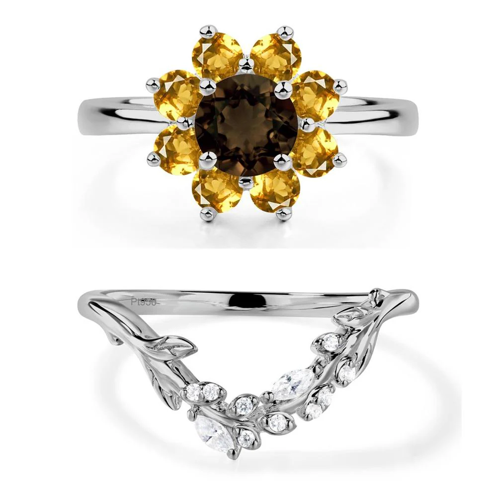 Smoky Quartz Sunflower Engagement Ring - Image 25