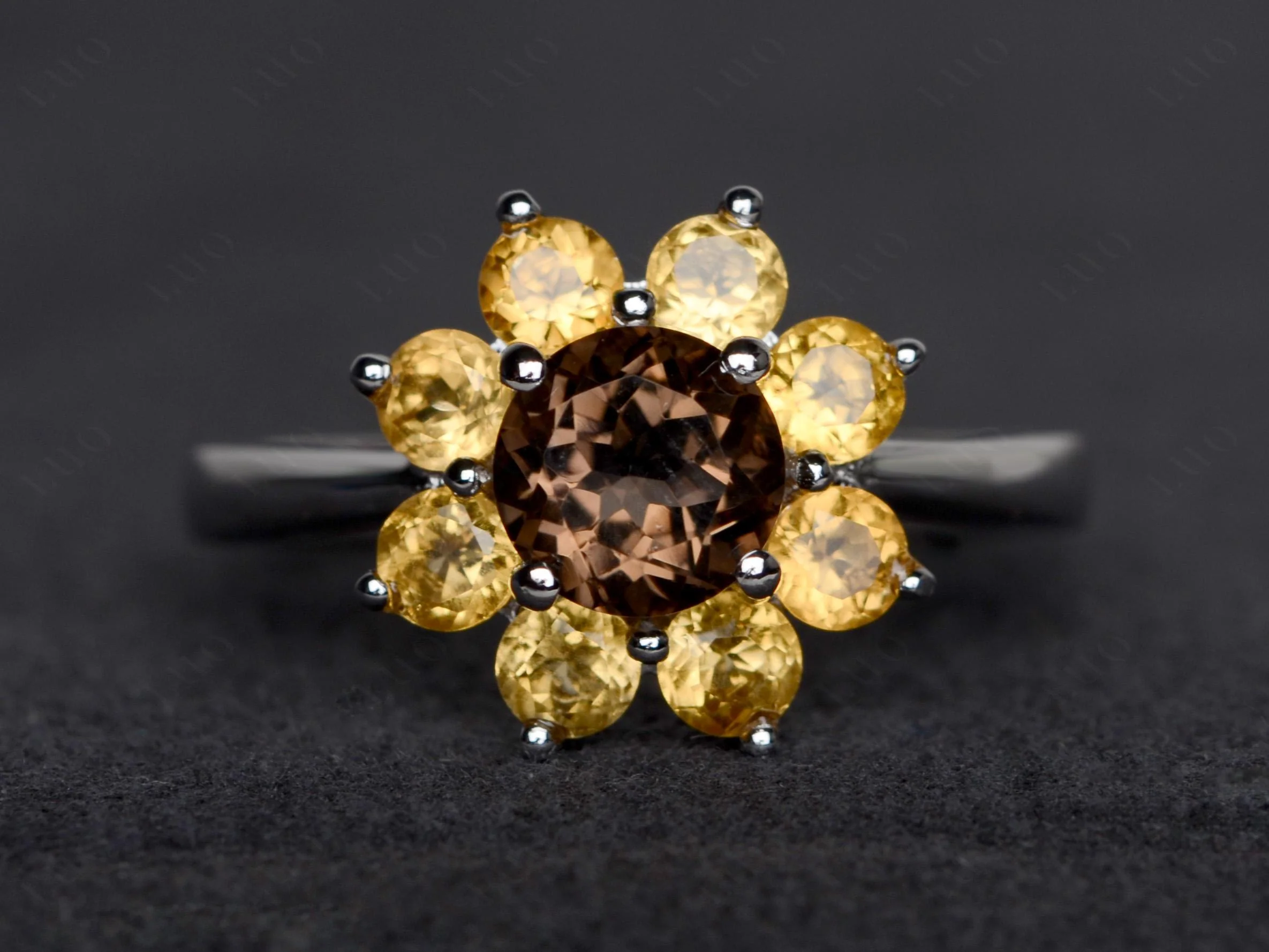 Smoky Quartz Sunflower Engagement Ring - Image 29