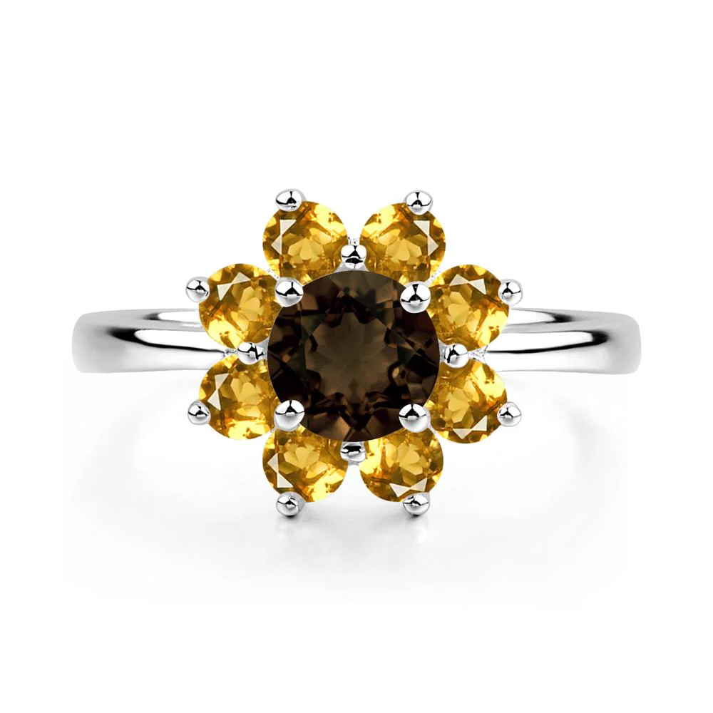 Smoky Quartz Sunflower Engagement Ring - Image 3