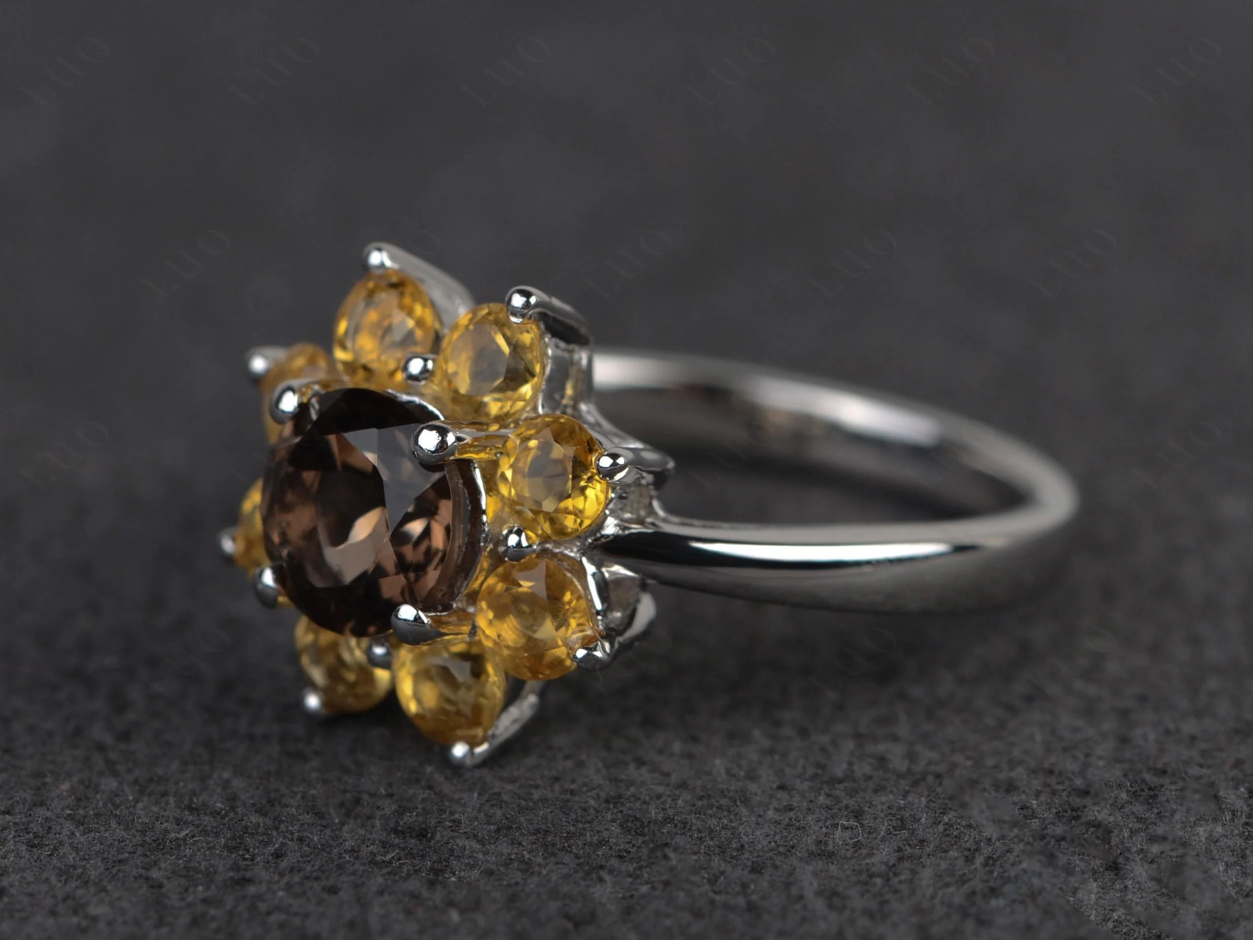 Smoky Quartz Sunflower Engagement Ring - Image 30