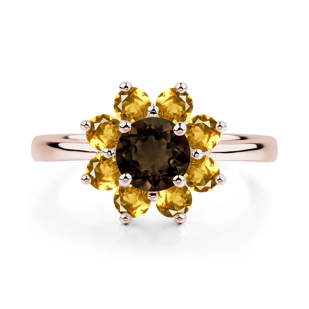 Smoky Quartz Sunflower Engagement Ring - Image 5