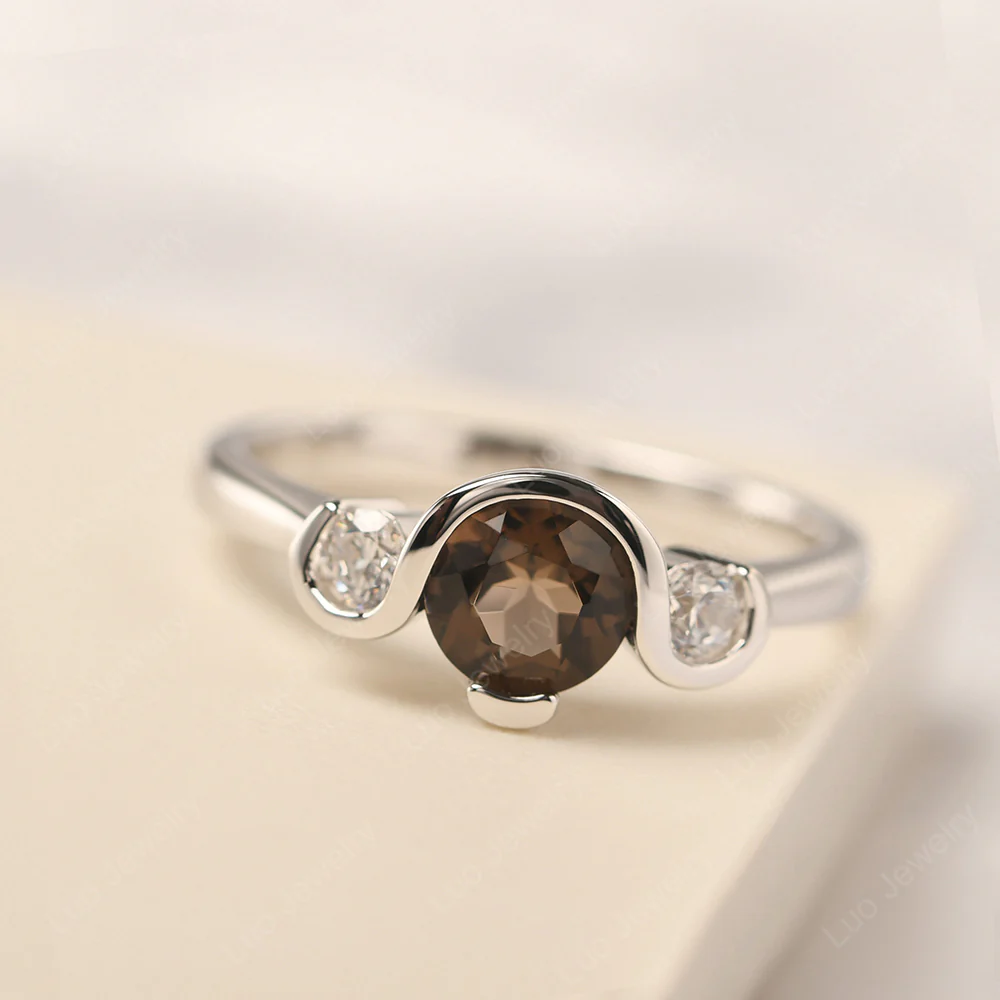 Smoky Quartz Vintage Bezel Set Engagement Ring
