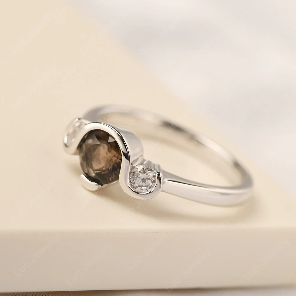 Smoky Quartz Vintage Bezel Set Engagement Ring - Image 2