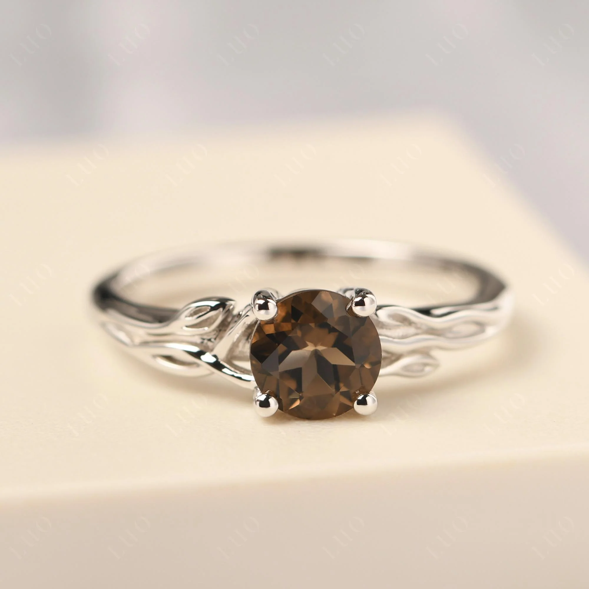 Petite Smoky Quartz Leaf Ring - Image 10