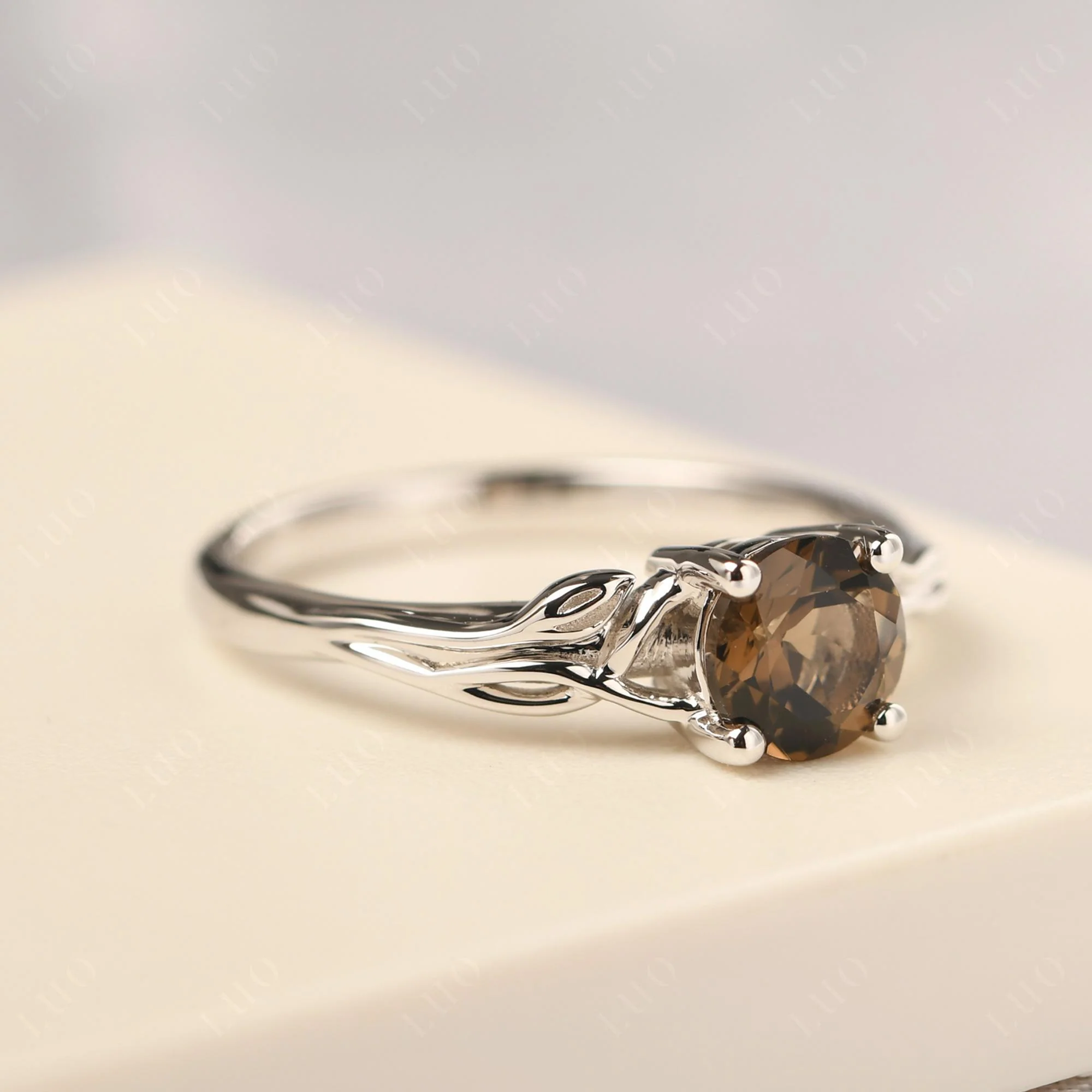 Petite Smoky Quartz Leaf Ring - Image 11