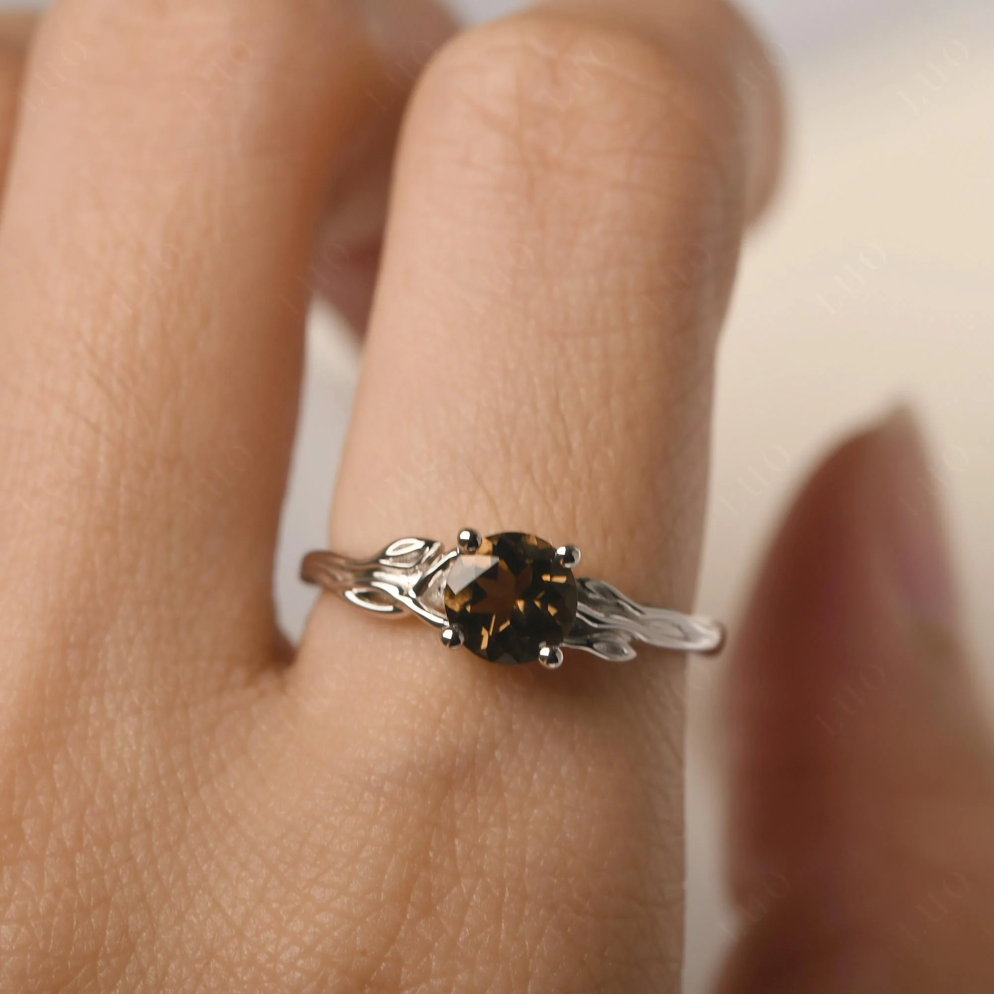 Petite Smoky Quartz Leaf Ring - Image 14