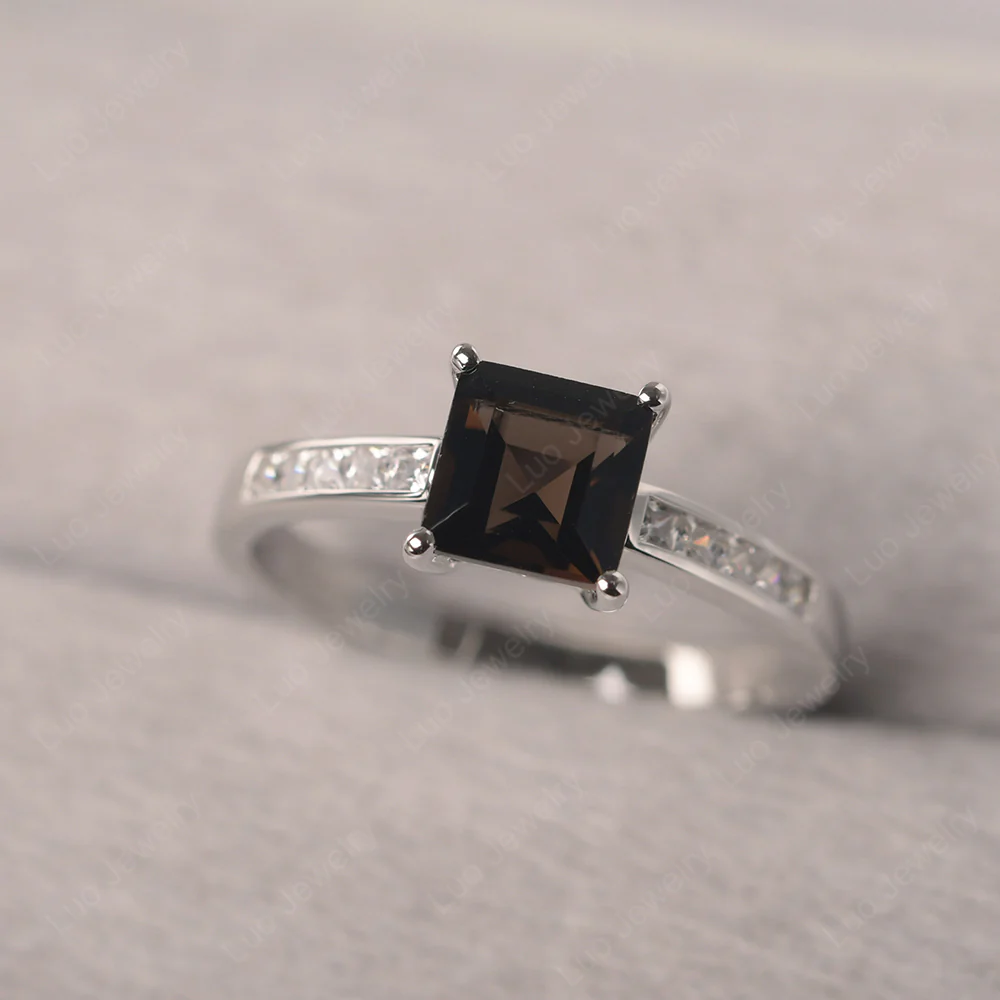 Square Cut Smoky Quartz Promise Ring