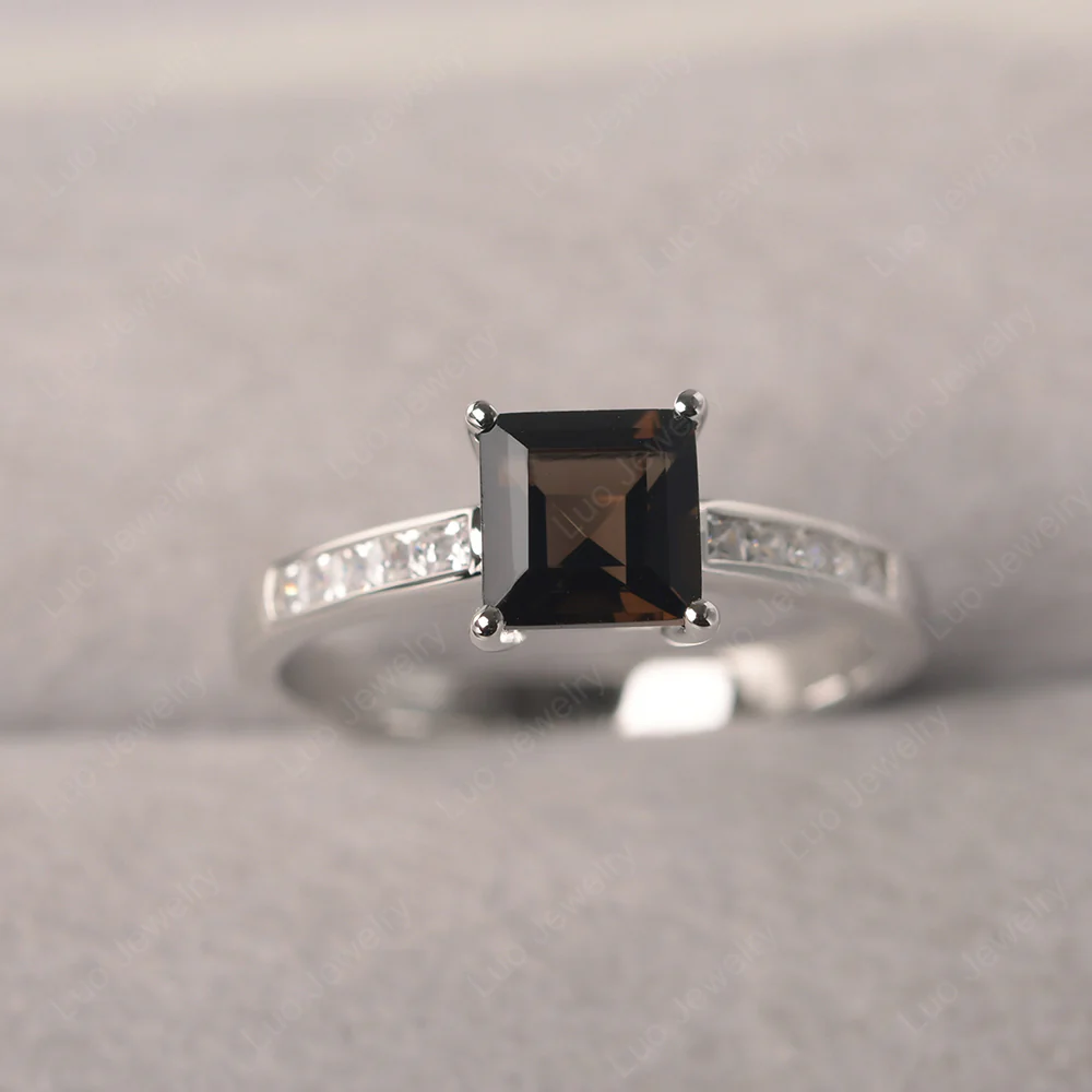 Square Cut Smoky Quartz Promise Ring - Image 2
