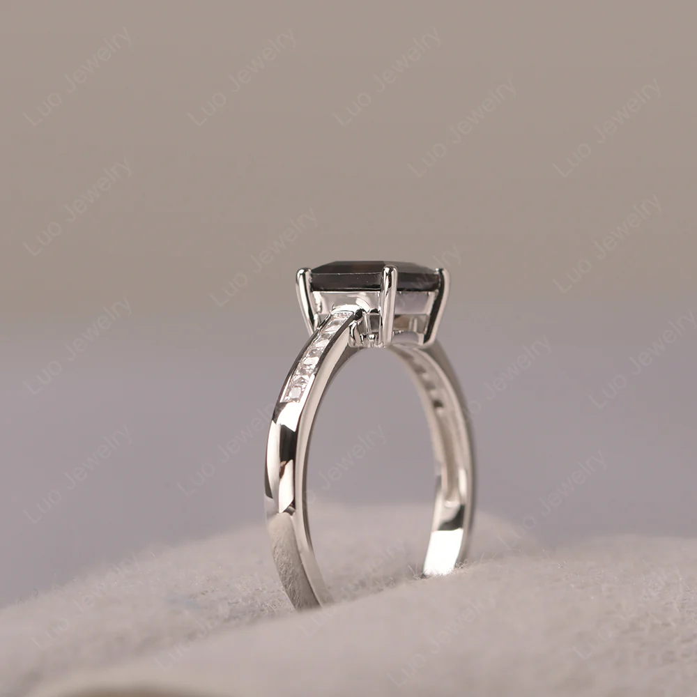 Square Cut Smoky Quartz Promise Ring - Image 4