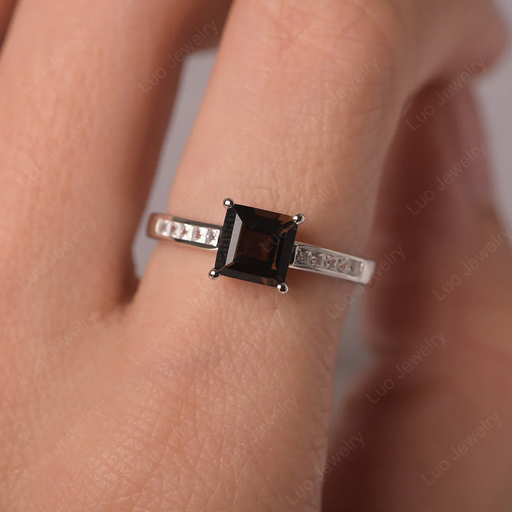 Square Cut Smoky Quartz Promise Ring - Image 5