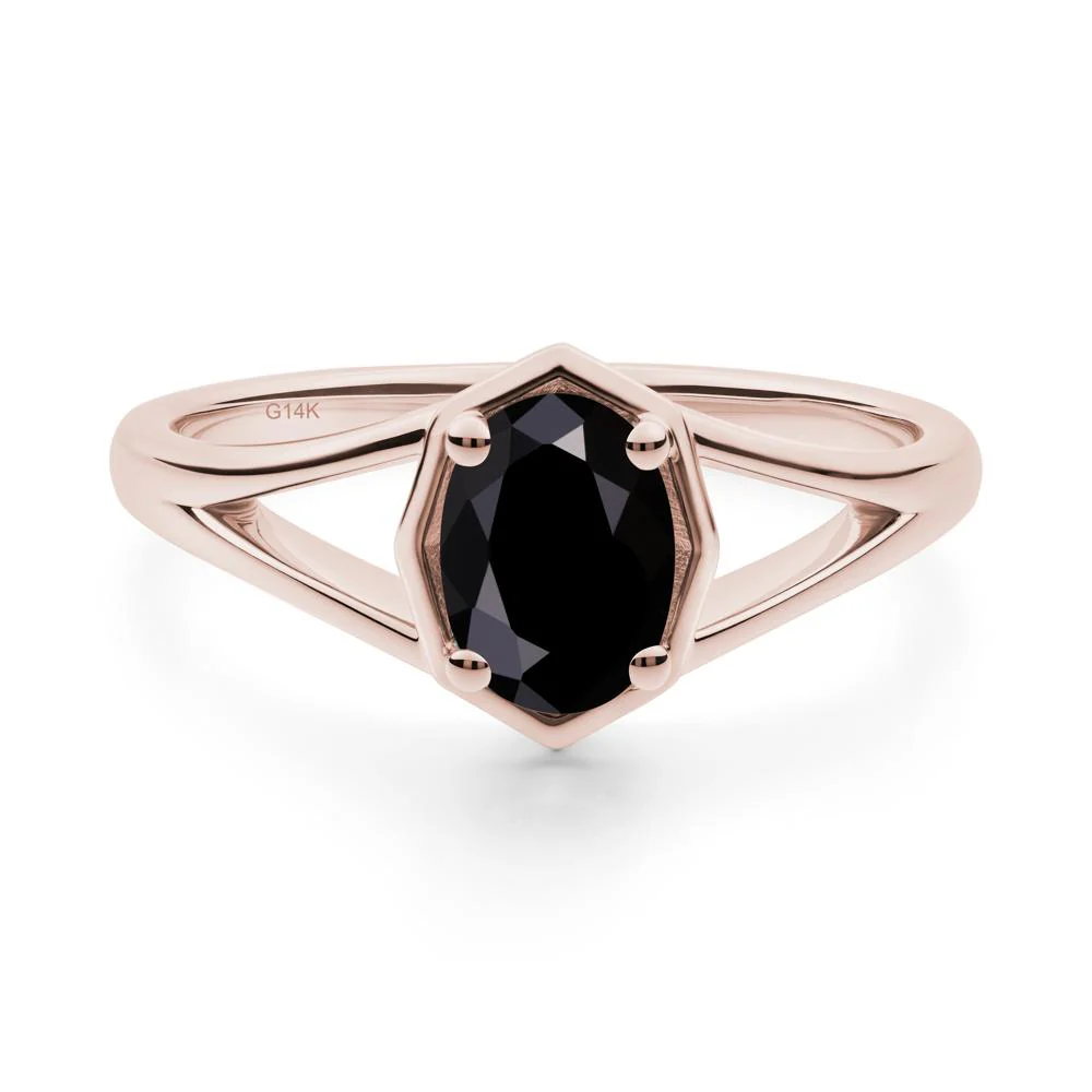 Solitaire Black Spinel Ring with Octagon Frame