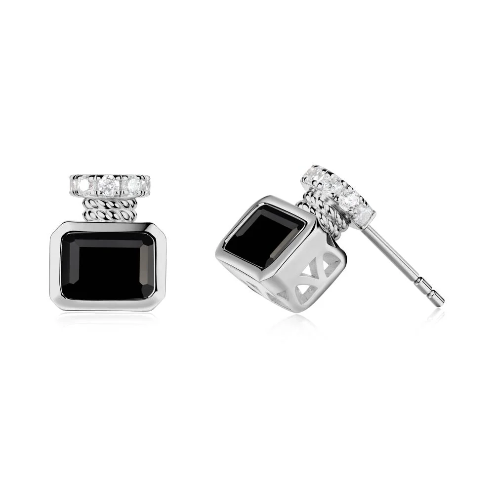 Solitaire Emerald Cut Black Spinel Stud Earrings - Image 5