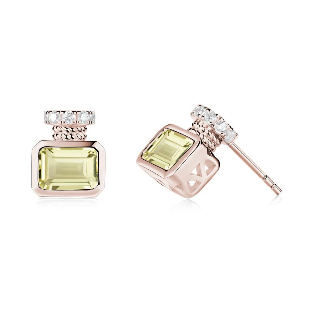 Solitaire Emerald Cut Lemon Quartz Stud Earrings - Image 6