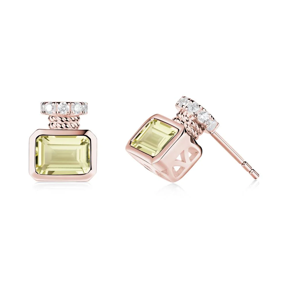 Solitaire Emerald Cut Lemon Quartz Stud Earrings - Image 7