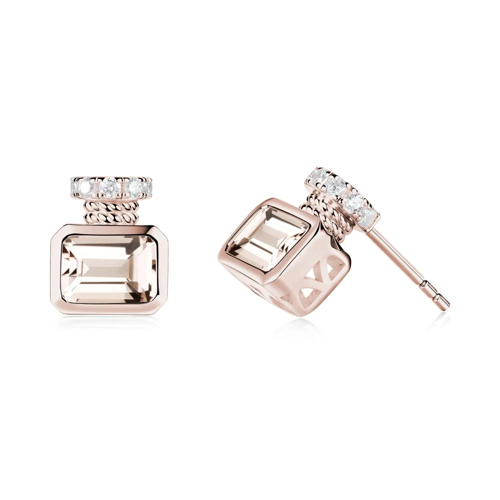 Solitaire Emerald Cut Morganite Stud Earrings