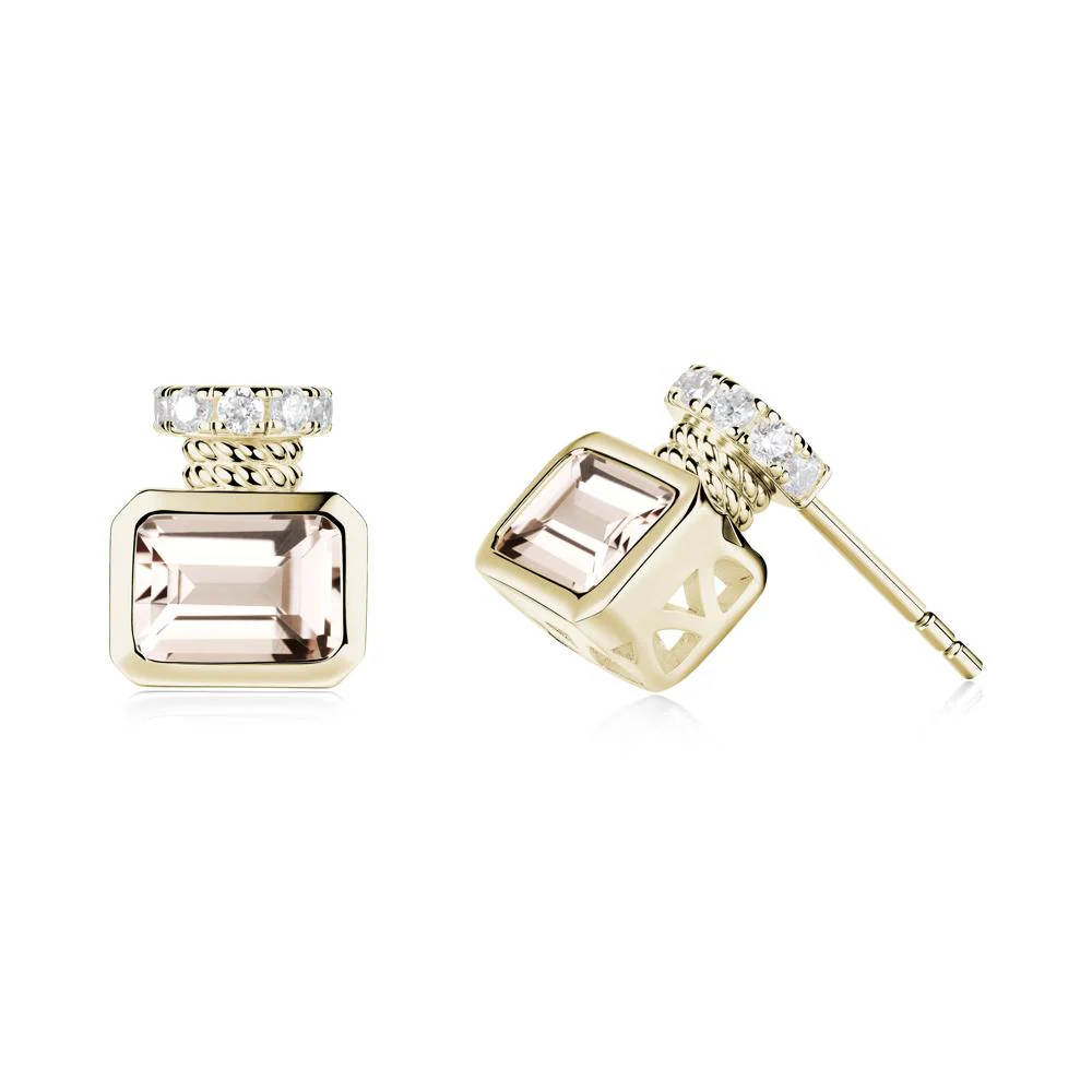 Solitaire Emerald Cut Morganite Stud Earrings - Image 2
