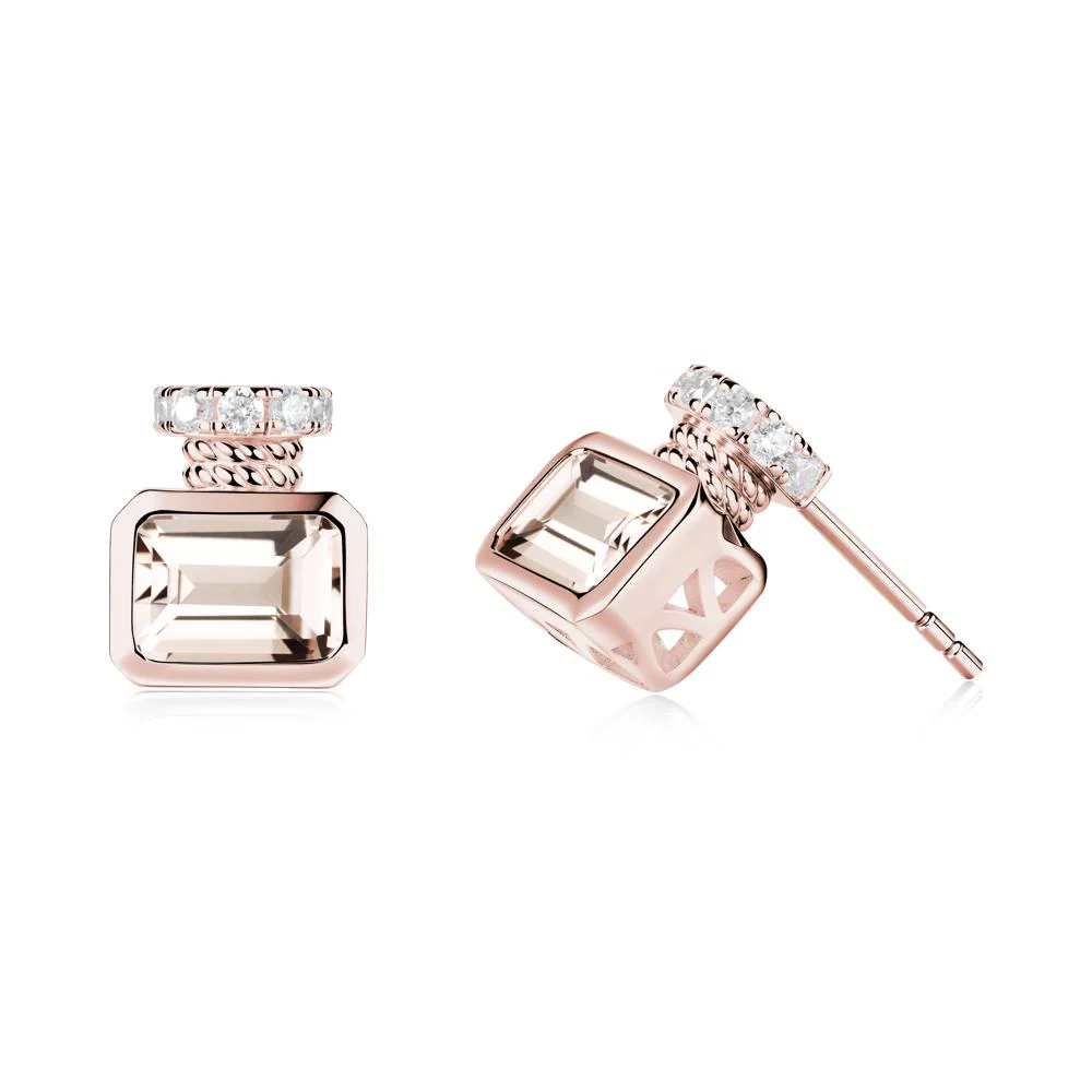 Solitaire Emerald Cut Morganite Stud Earrings - Image 3