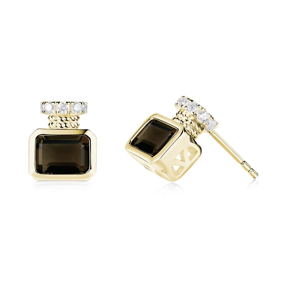 Solitaire Emerald Cut Smoky Quartz Stud Earrings - Image 7
