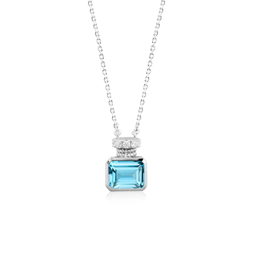 Solitaire Emerald Cut Swiss Blue Topaz Necklace - Image 3