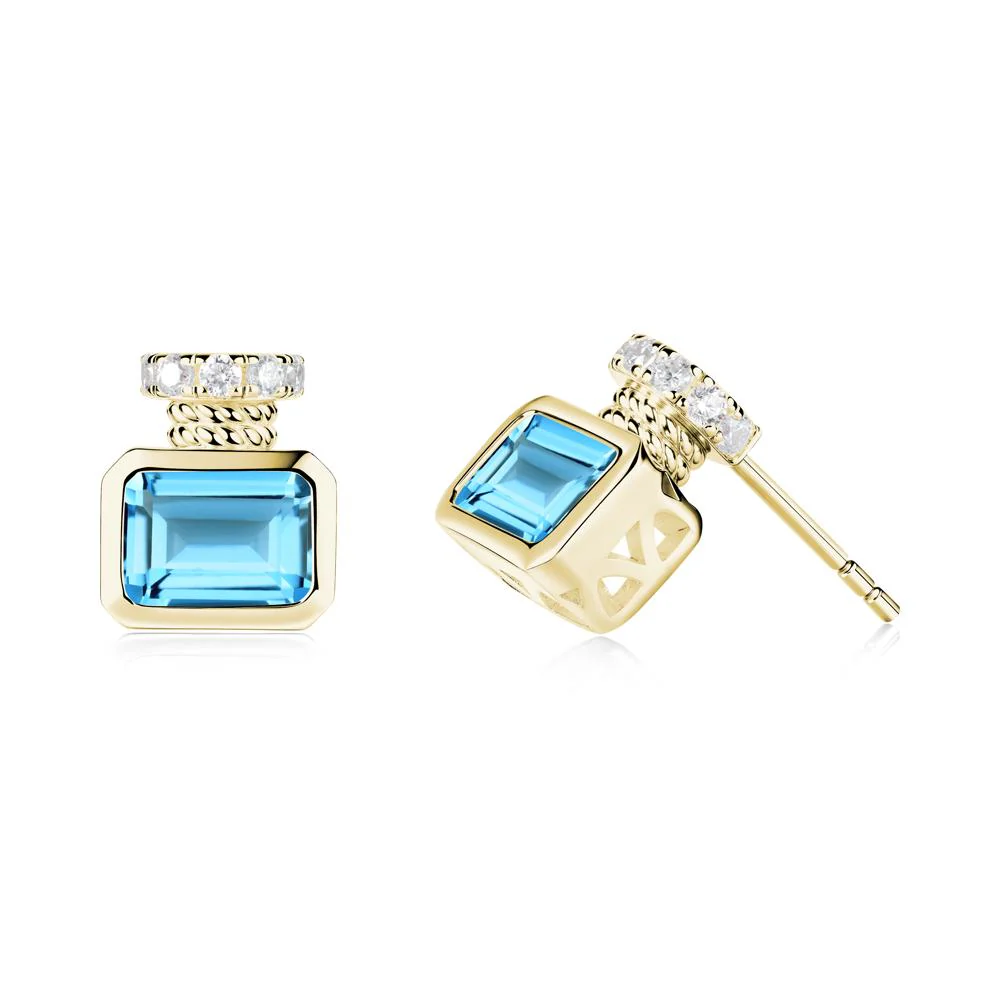 Solitaire Emerald Cut Swiss Blue Topaz Stud Earrings - Image 9
