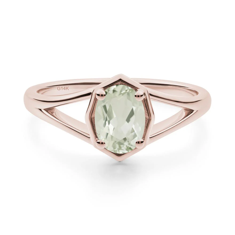 Solitaire Green Amethyst Ring with Octagon Frame - Image 9