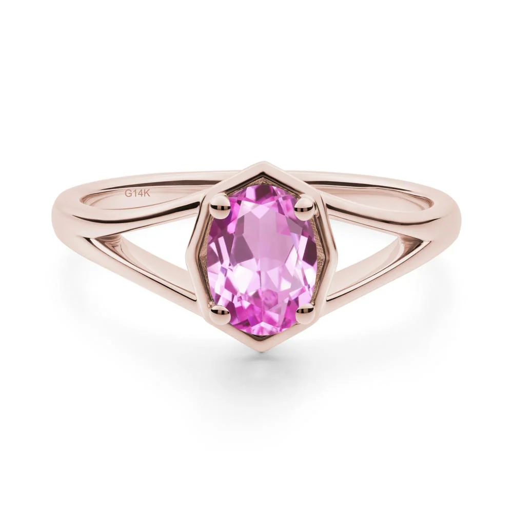 Solitaire Pink Sapphire Ring with Octagon Frame - Image 7