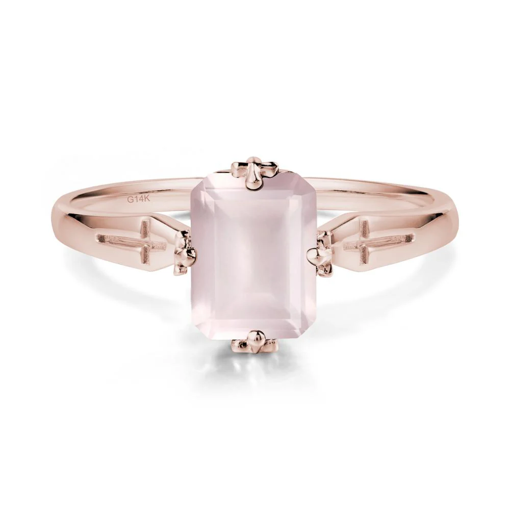 Solitaire Rose Quartz Gothic Cross Ring - Image 2