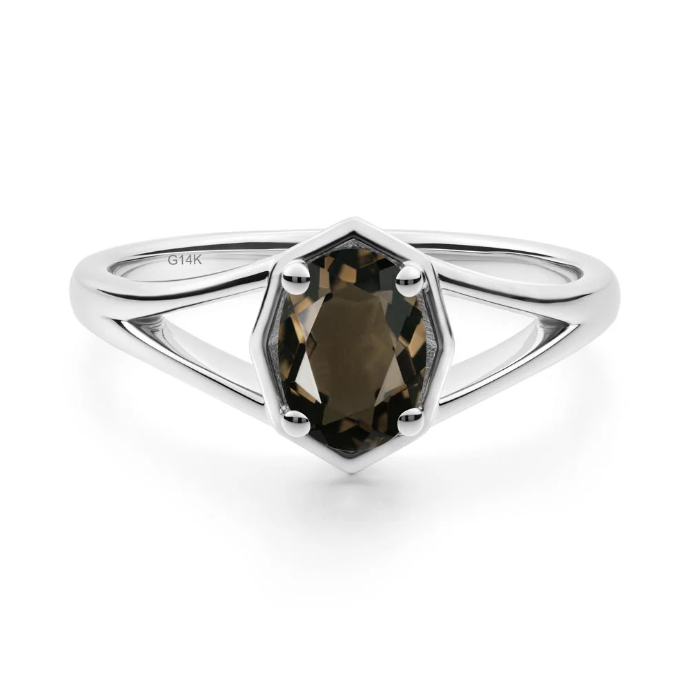 Solitaire Smoky Quartz Ring with Octagon Frame - Image 5