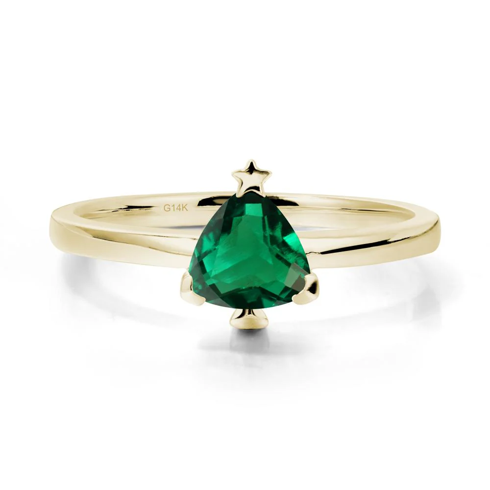 Solitaire Trillion Cut Emerald Ring with Star - Image 3
