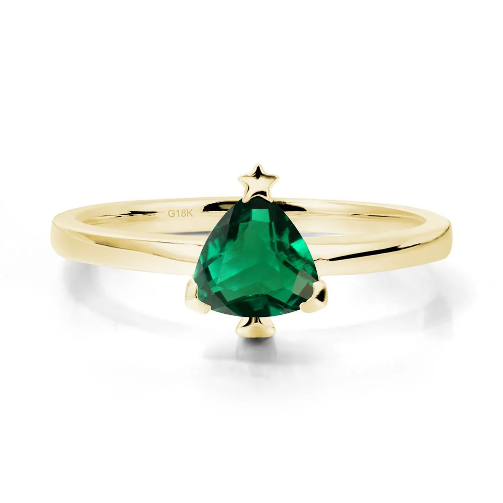 Solitaire Trillion Cut Emerald Ring with Star - Image 6