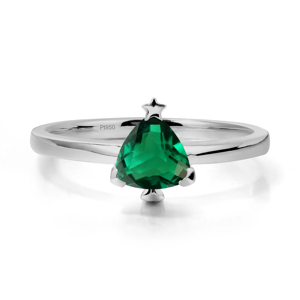 Solitaire Trillion Cut Emerald Ring with Star - Image 8